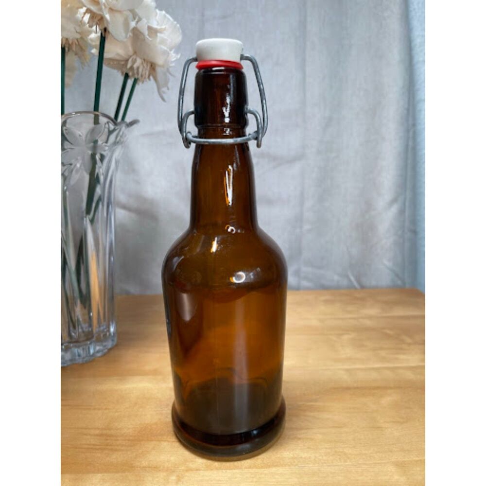 Vintage E.Z. Cap Amber Glass Swing Top Bottle 16 oz Homebrew Kombucha 9 Inch